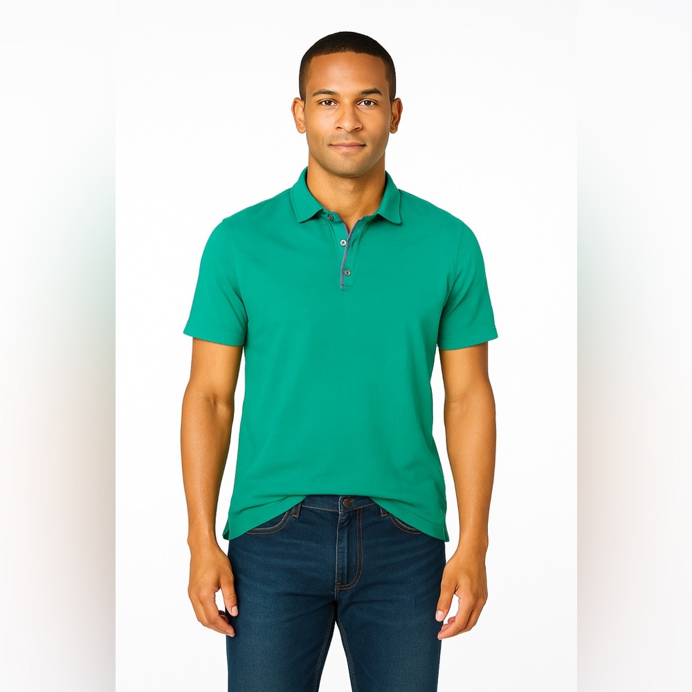 Banana Republic Green Polo with Denim Undercollar